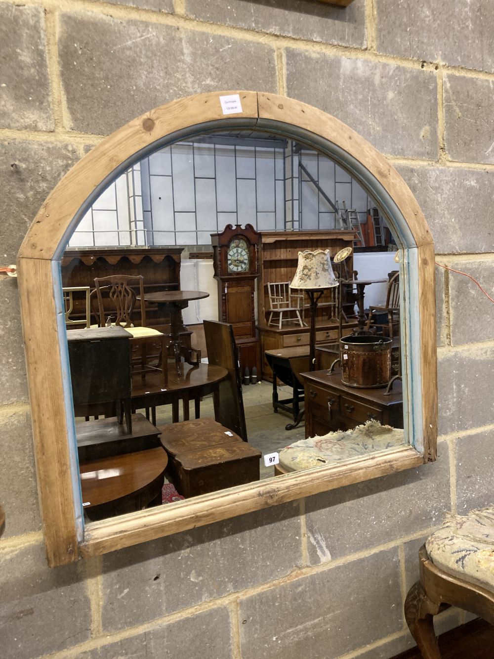 A Victorian pine framed arched wall mirror, width 90cm height 81cm